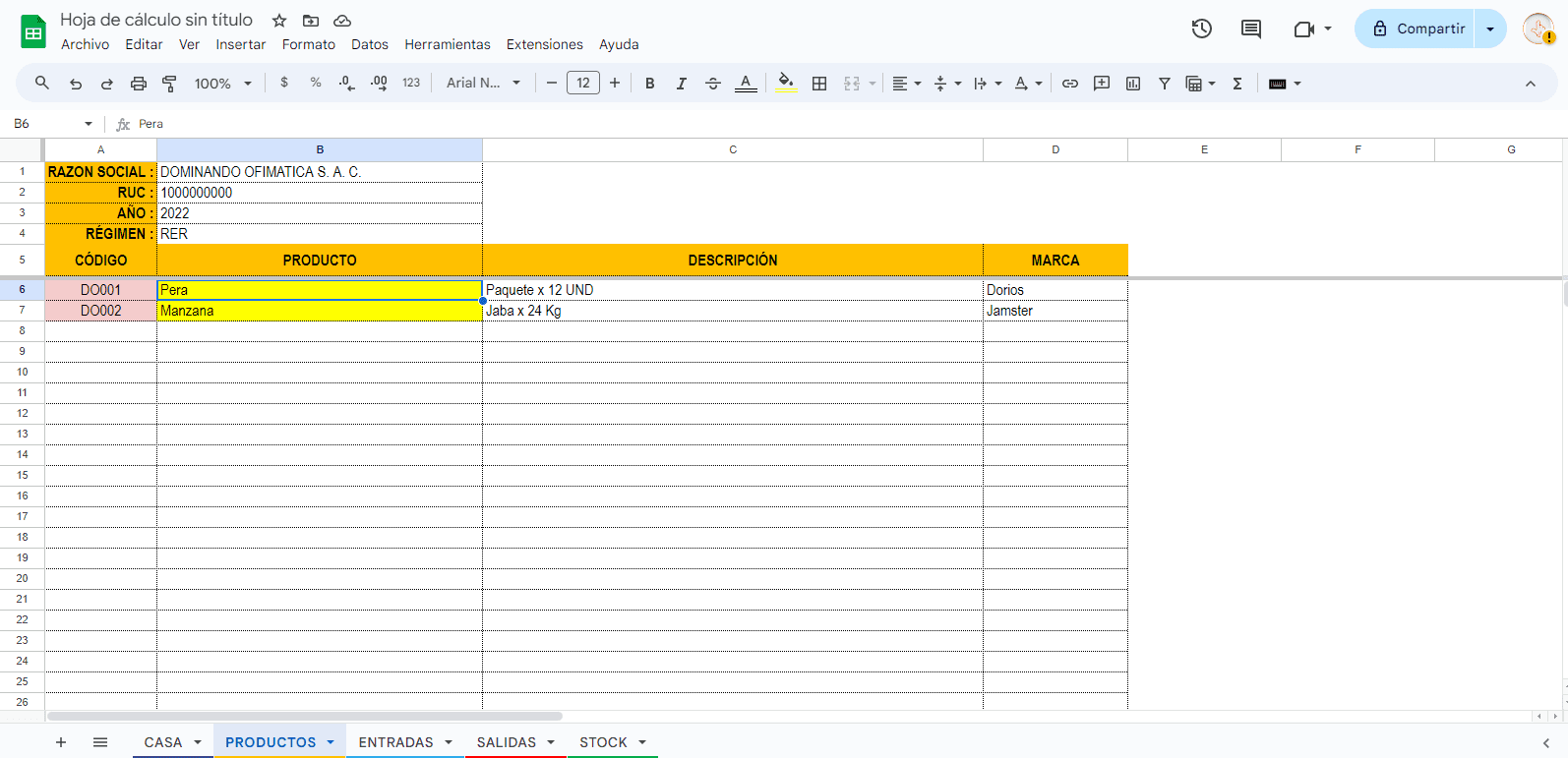 Inventario con entradas salidas y control de stock en Google Sheets - Imagen 3