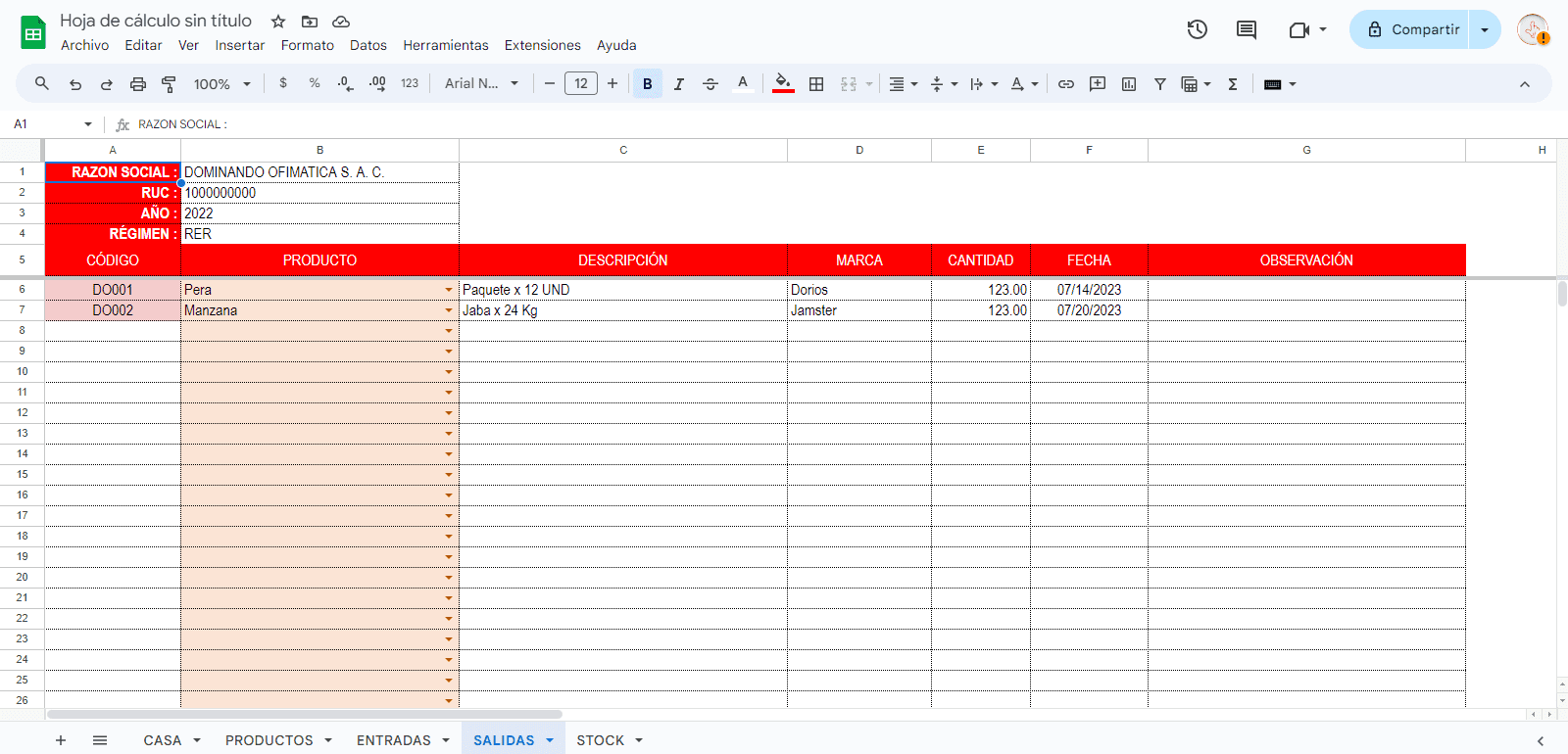 Inventario con entradas salidas y control de stock en Google Sheets - Imagen 6